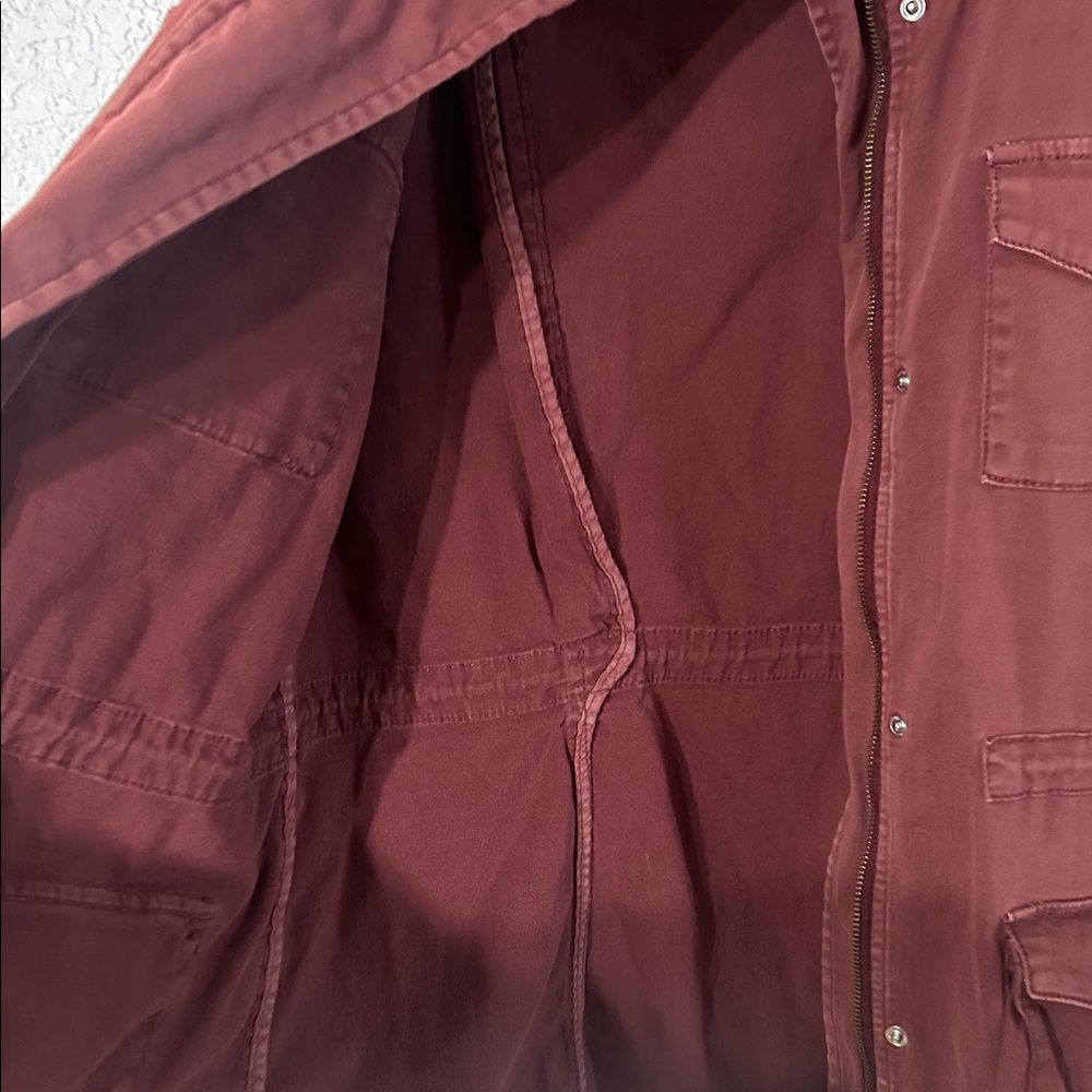 Tinsel Safari‎ Safari Wine Colored Hooded Jacket Full Zip W/ Cinch Waist Size L - Picture 5 of 12